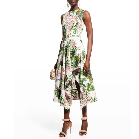 OSCAR DE LA RENTA BOTANICAL DRESS AND CARDIGAN SET SIZE 6 NEW - Picture 1 of 13